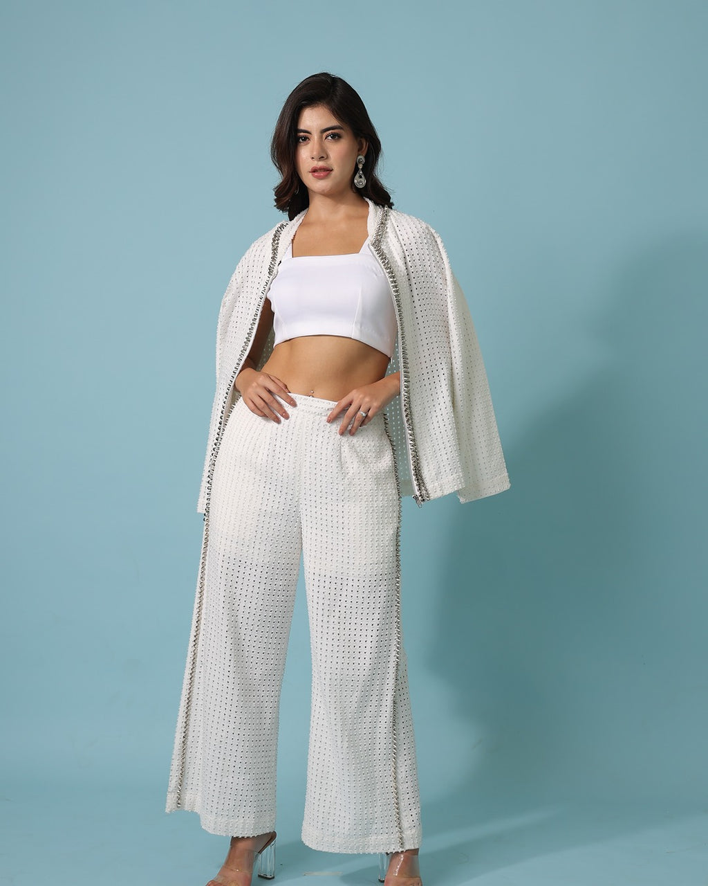 White Denim Shirt Jacket and Pants