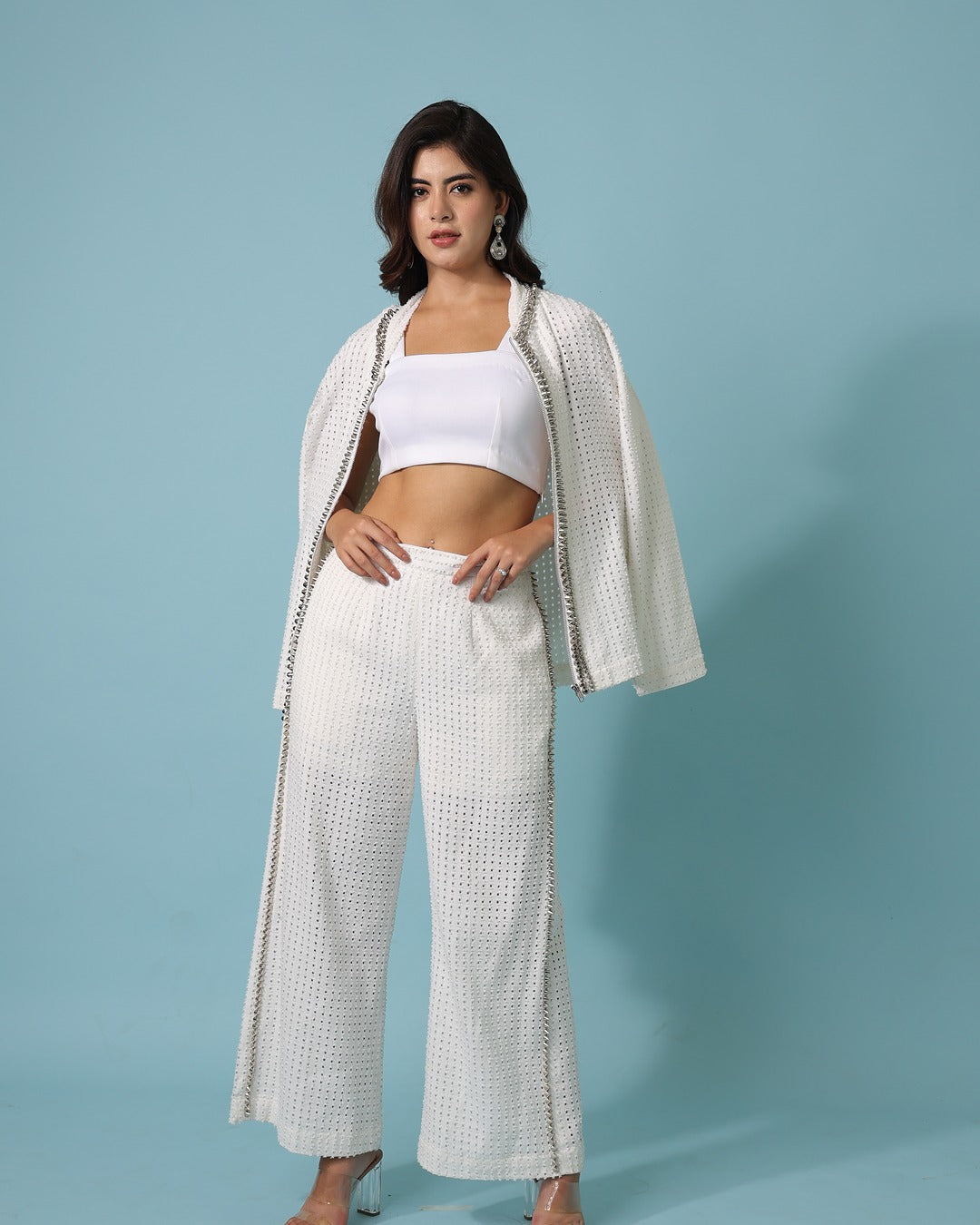 White Denim Shirt Jacket and Pants