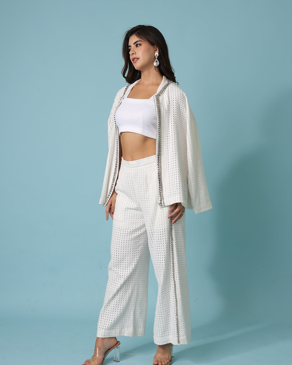 White Denim Shirt Jacket and Pants