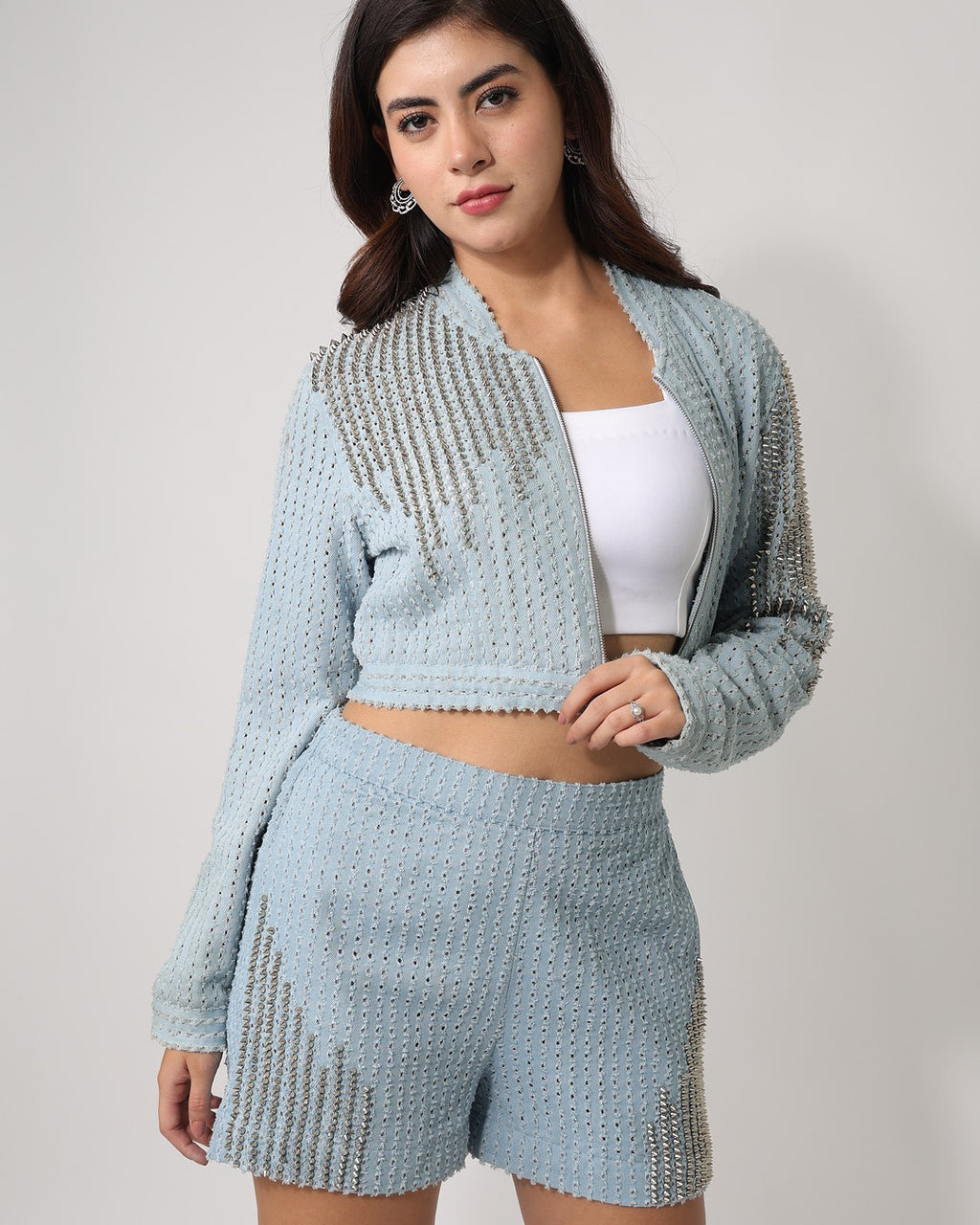 Light Denim Jacket with Shorts