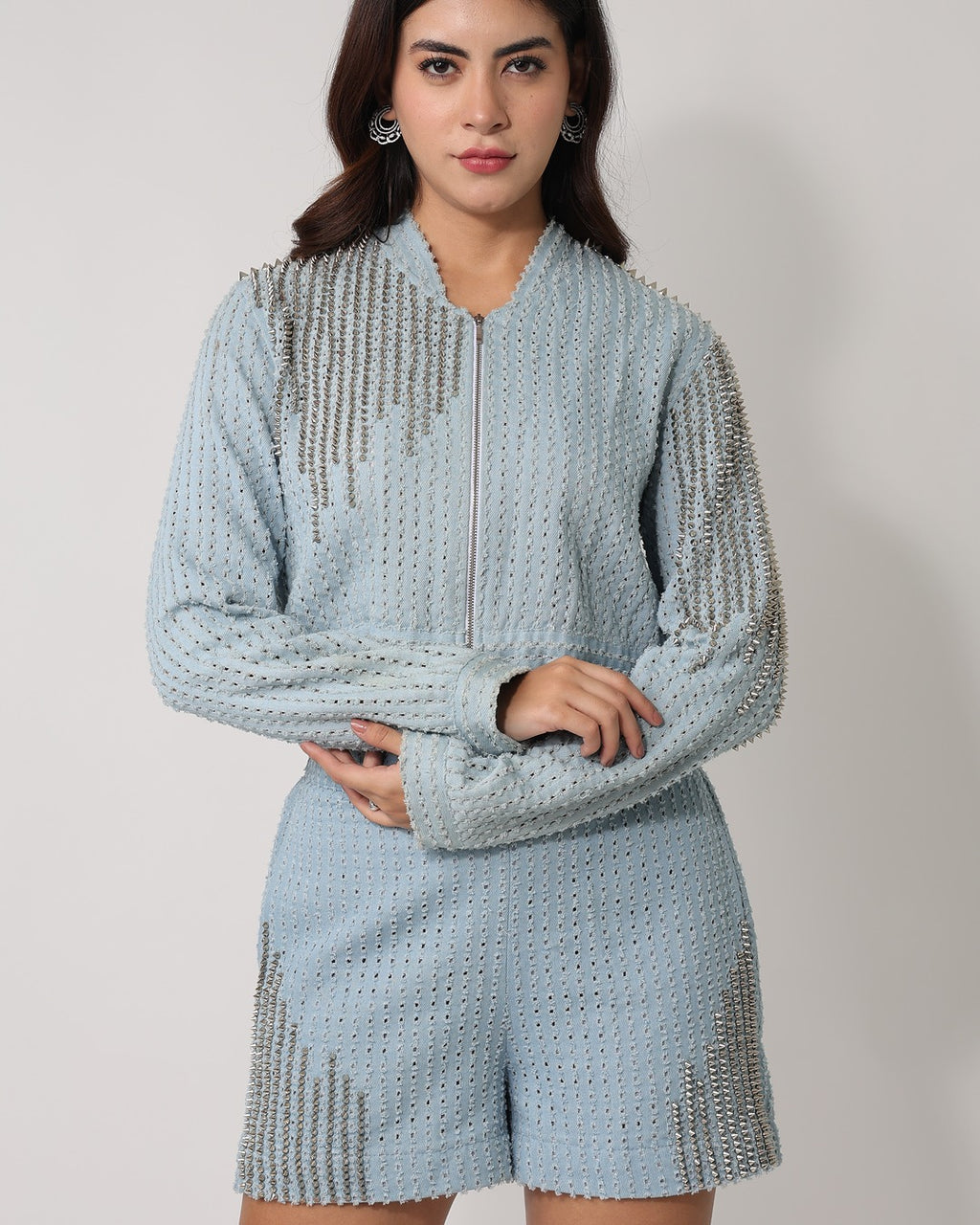 Light Denim Jacket with Shorts