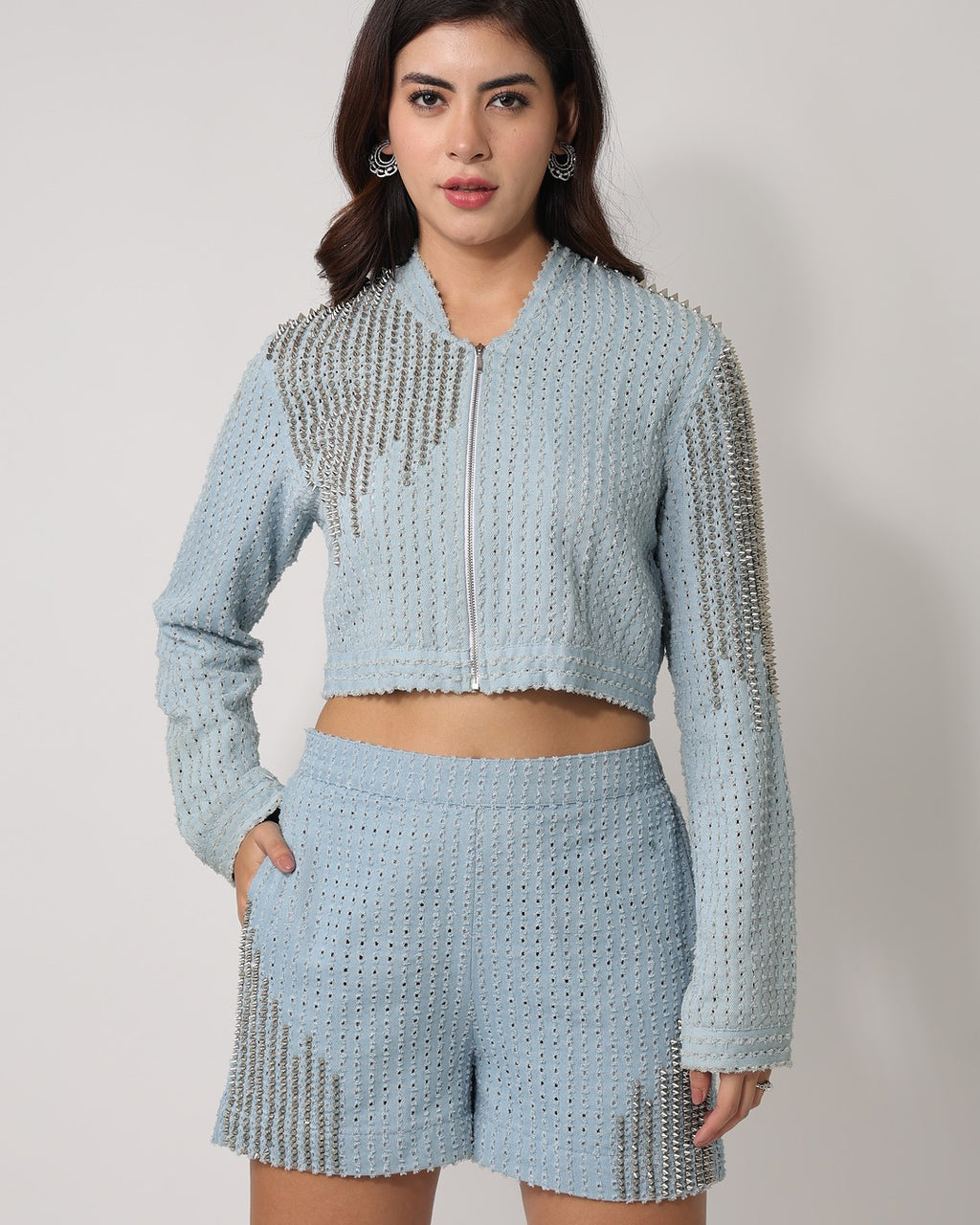 Light Denim Jacket with Shorts