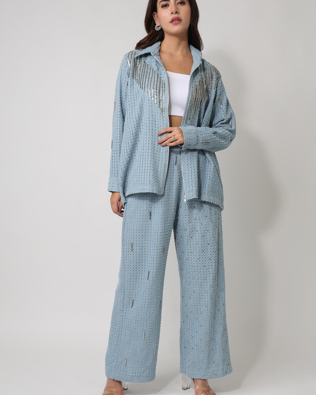 Light Denim Zip Shirt with Pants