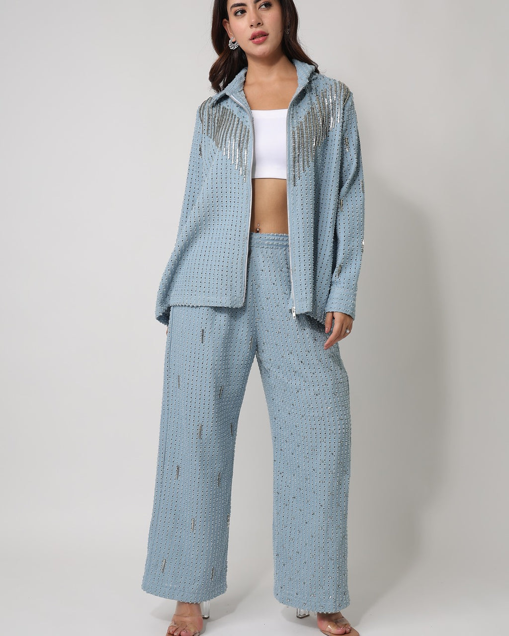 Light Denim Zip Shirt with Pants