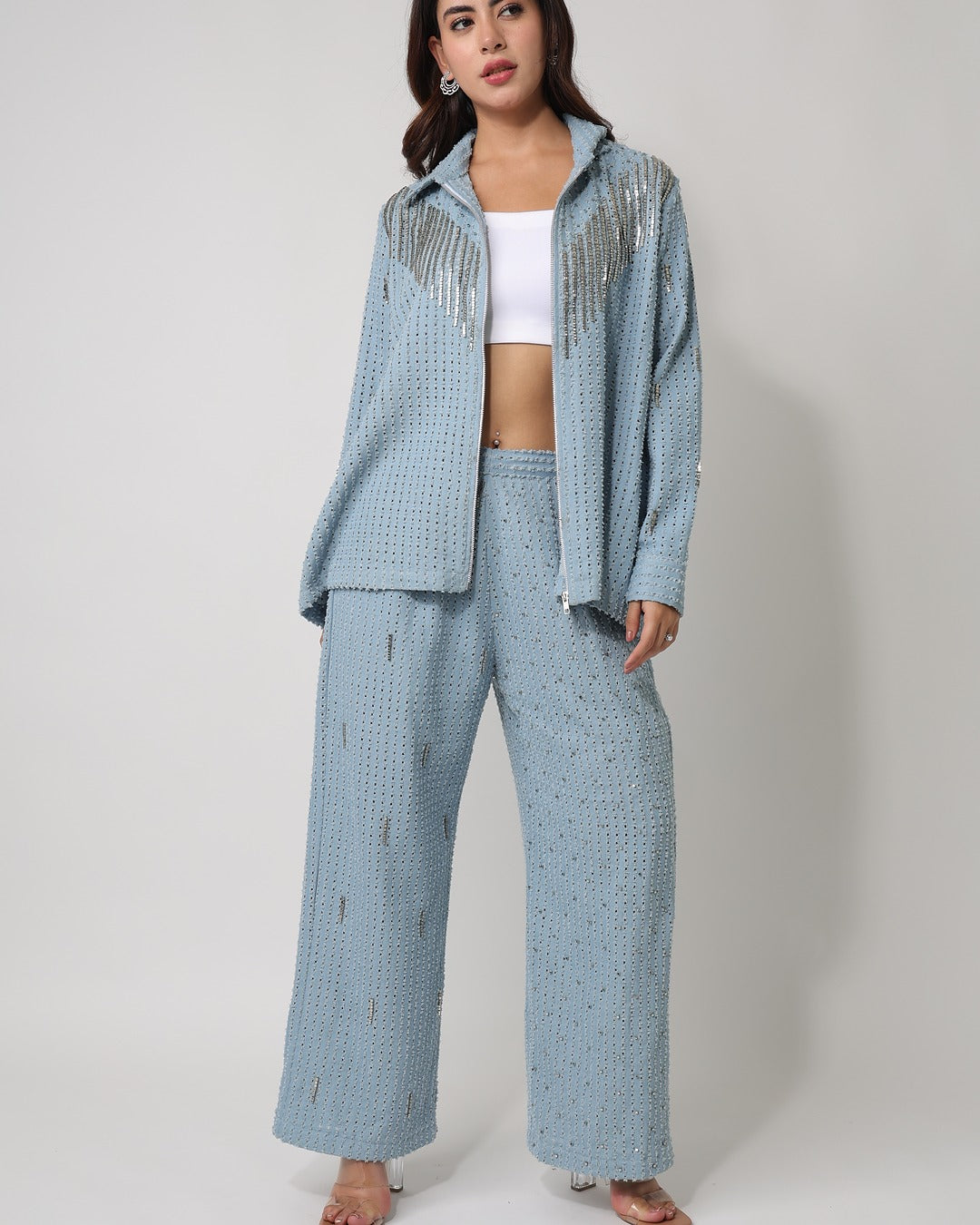 Light Denim Zip Shirt with Pants