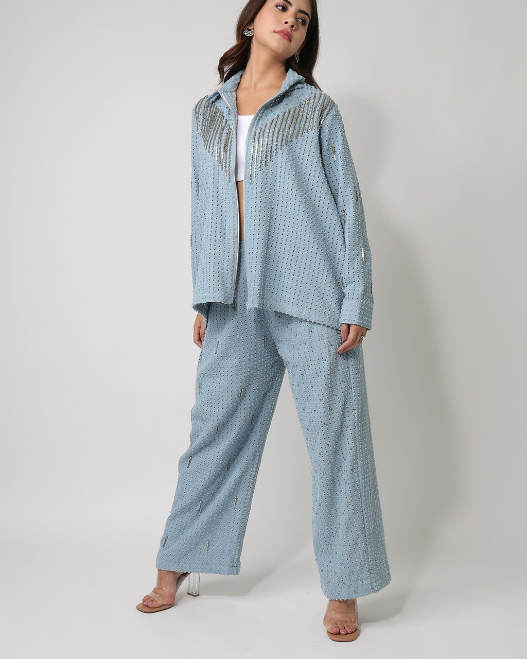 Light Denim Zip Shirt with Pants