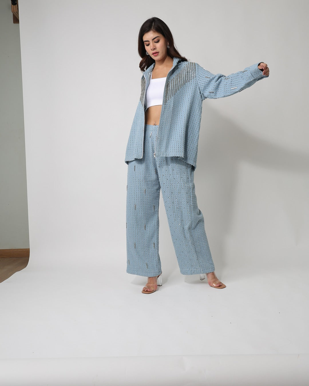 Light Denim Zip Shirt with Pants