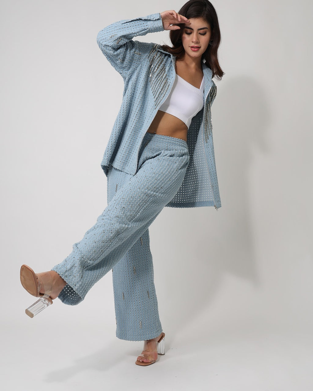 Light Denim Zip Shirt with Pants