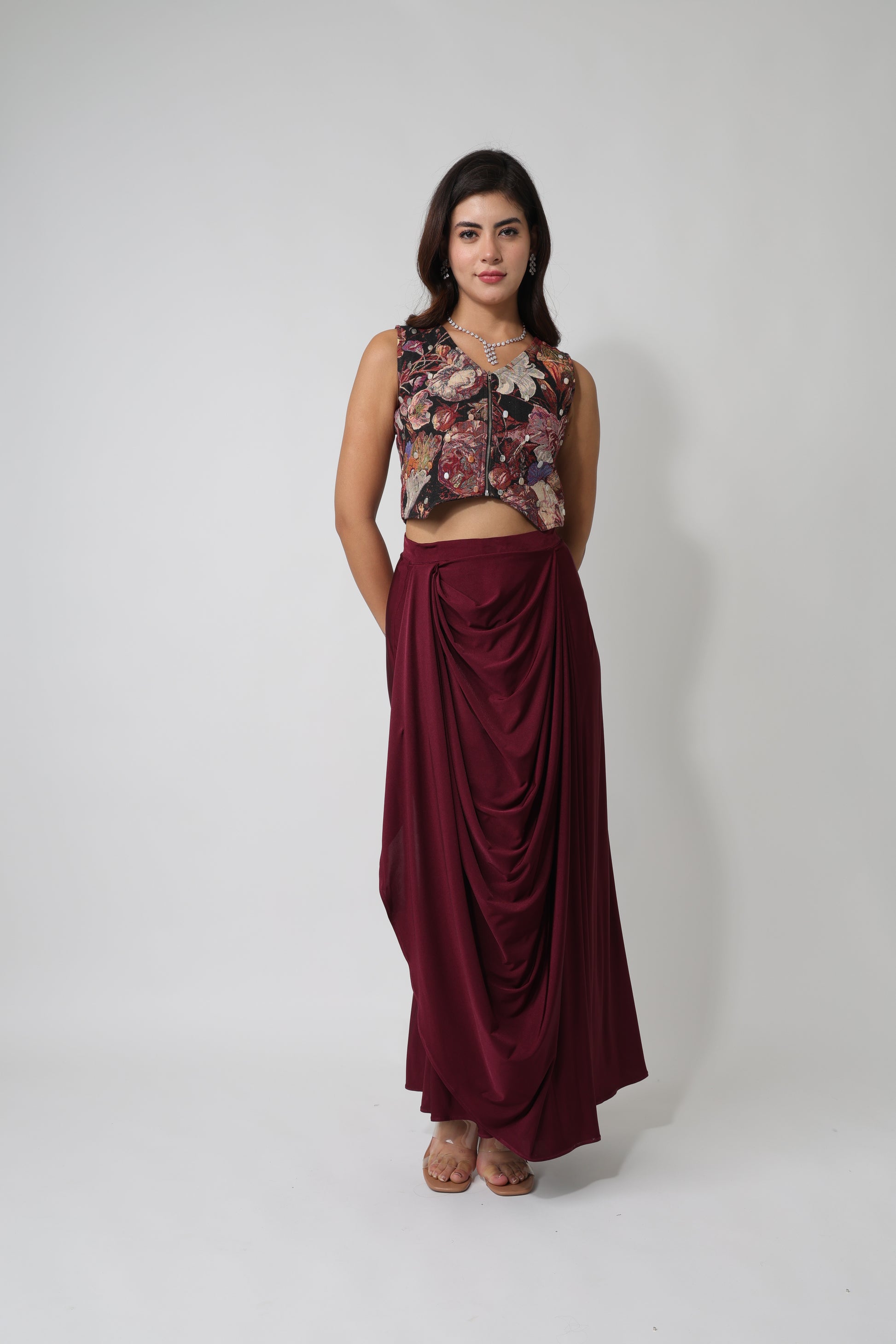 Floral Jacquard Crop-Waistcoat