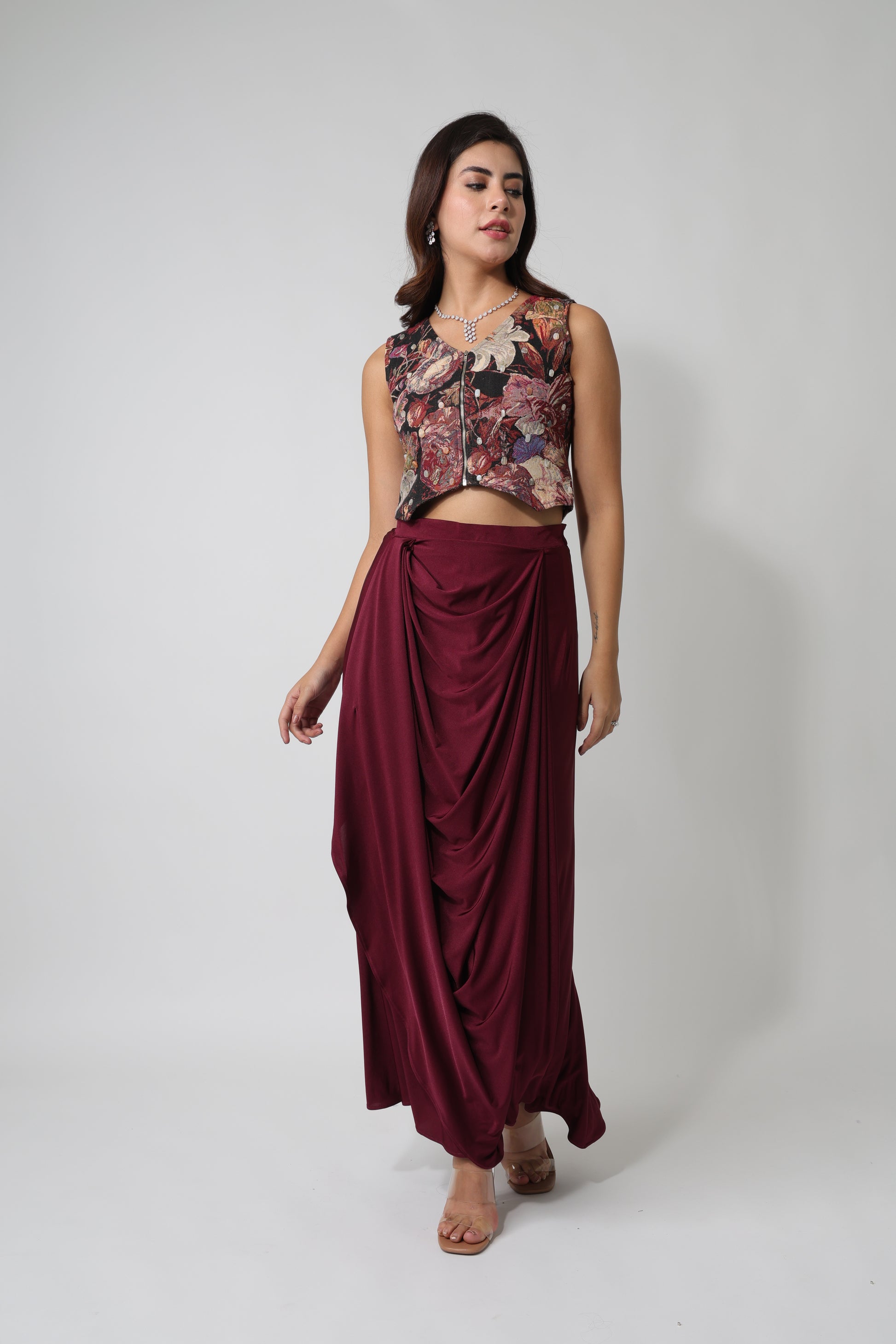 Floral Jacquard Crop-Waistcoat