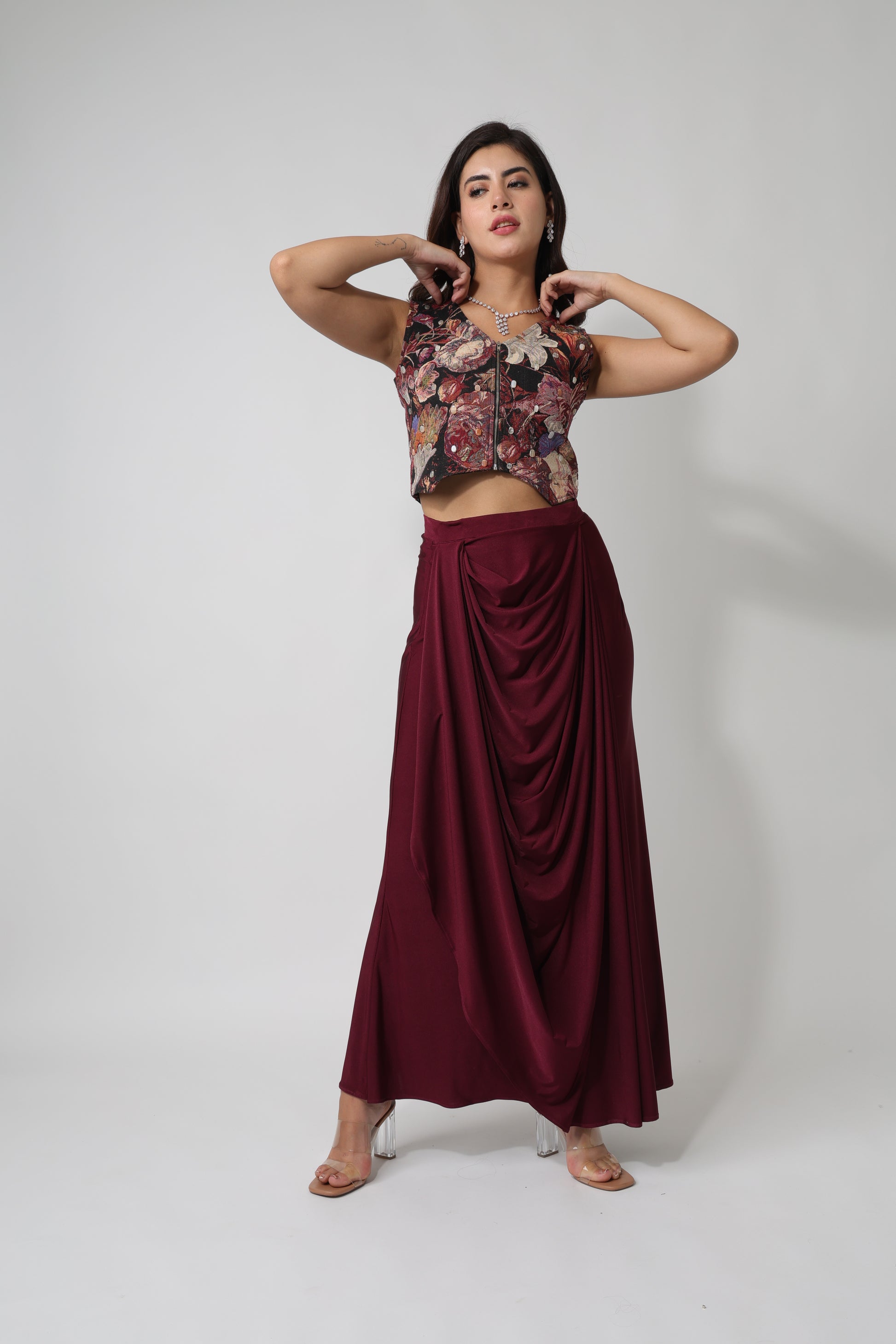 Floral Jacquard Crop-Waistcoat