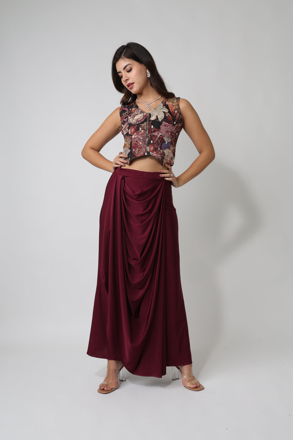 Floral Jacquard Crop-Waistcoat