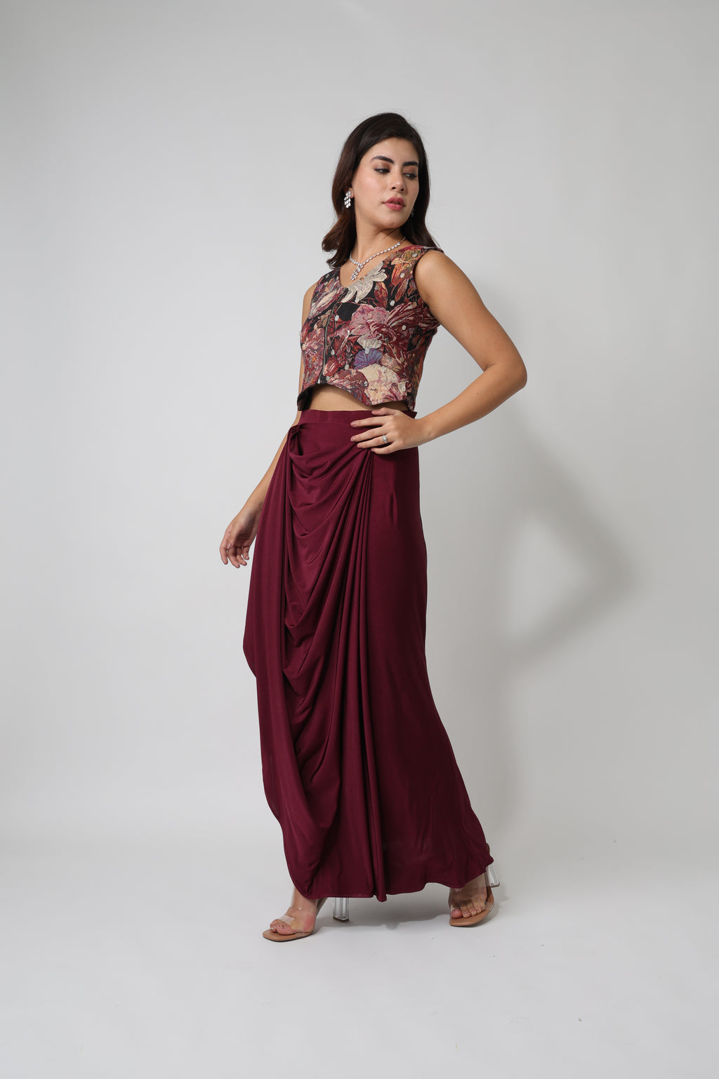 Floral Jacquard Crop-Waistcoat