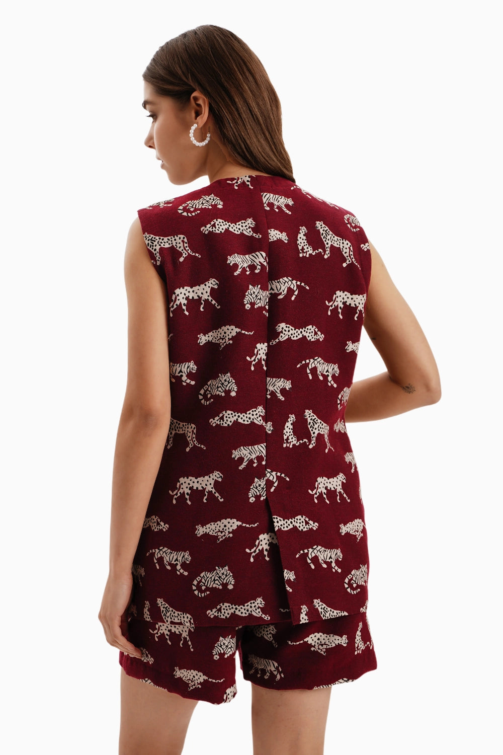 Maroon Leopard Jacquard Jacket and Shorts