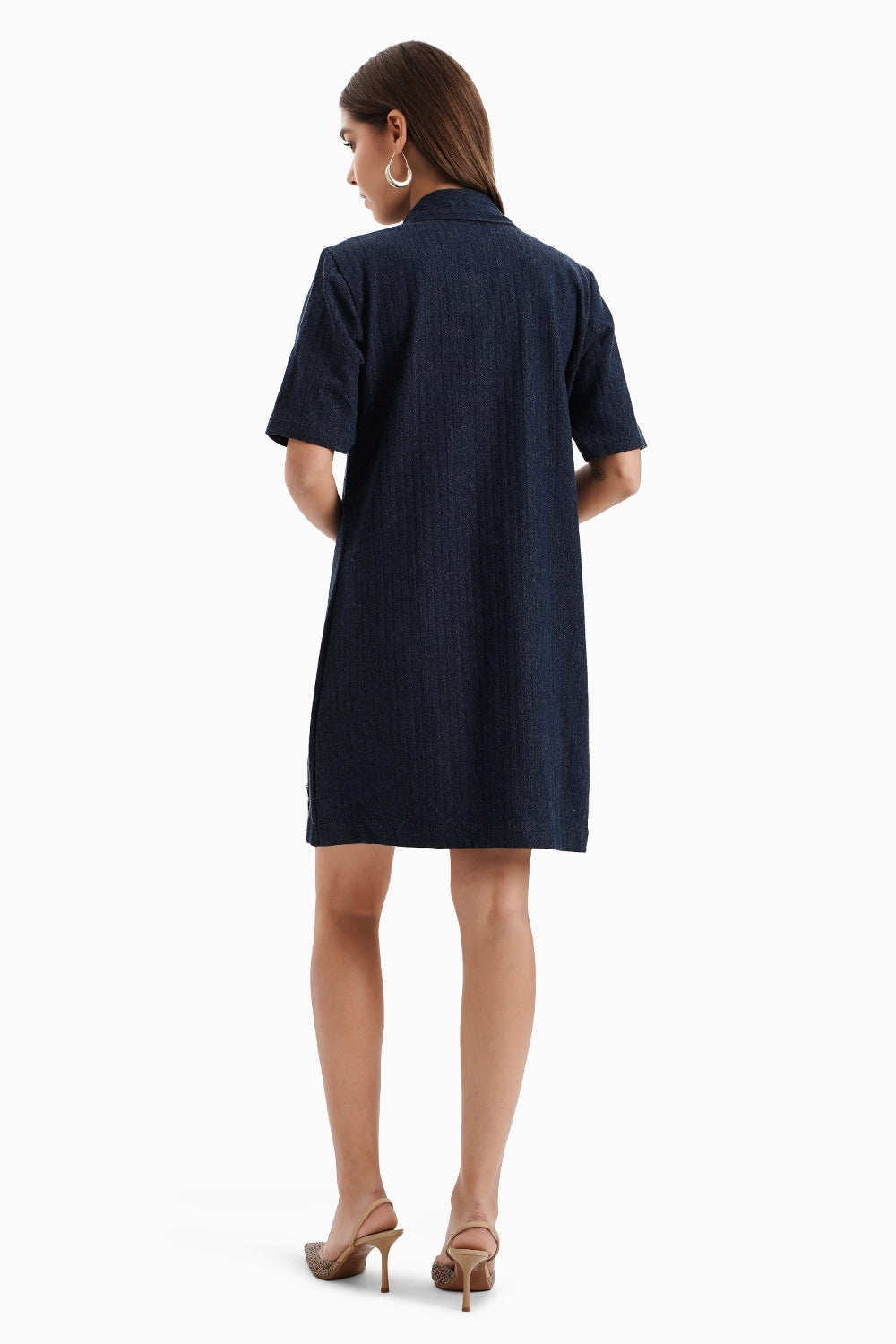 Dark Herringbone Denim Palm Dress