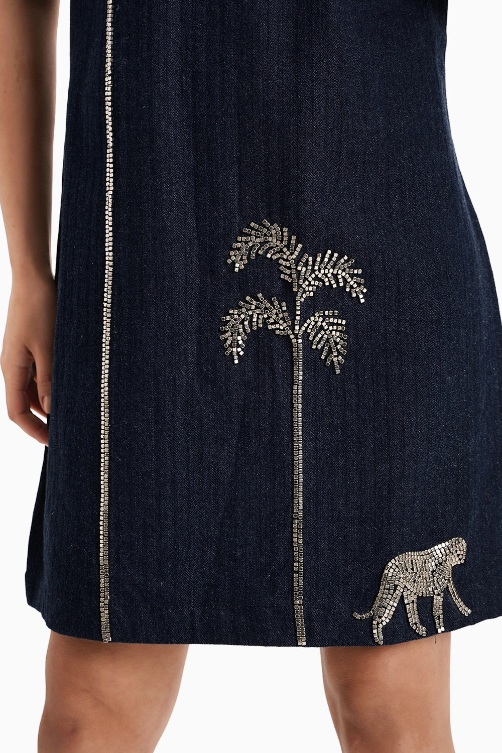 Dark Herringbone Denim Palm Dress