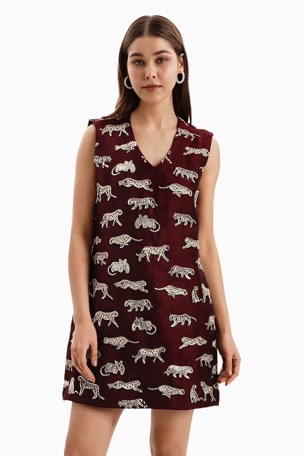 Maroon Leopard Jacquard Dress