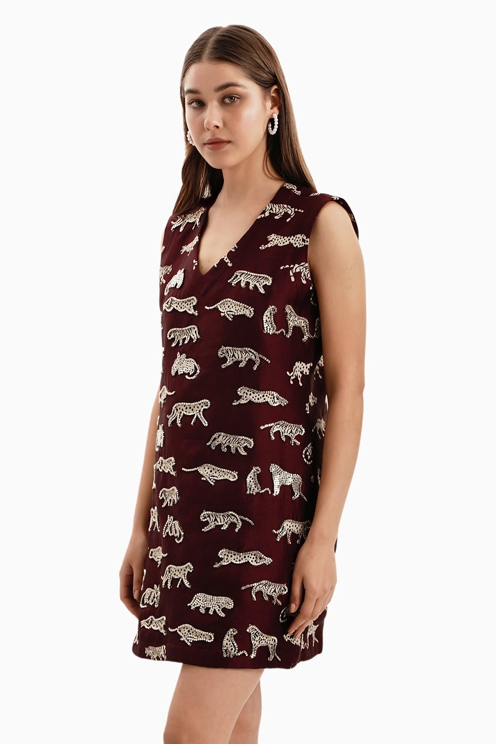 Maroon Leopard Jacquard Dress