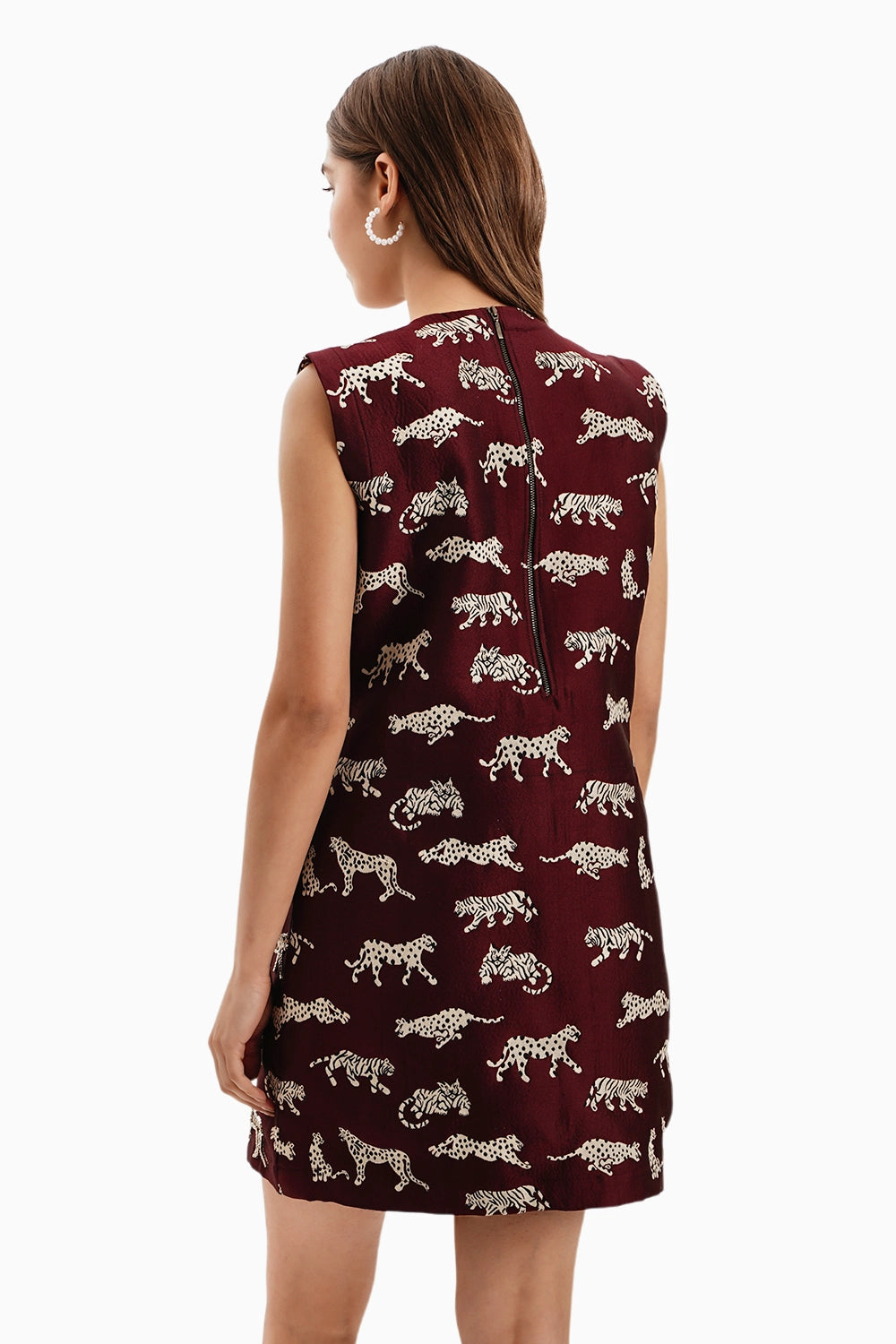 Maroon Leopard Jacquard Dress