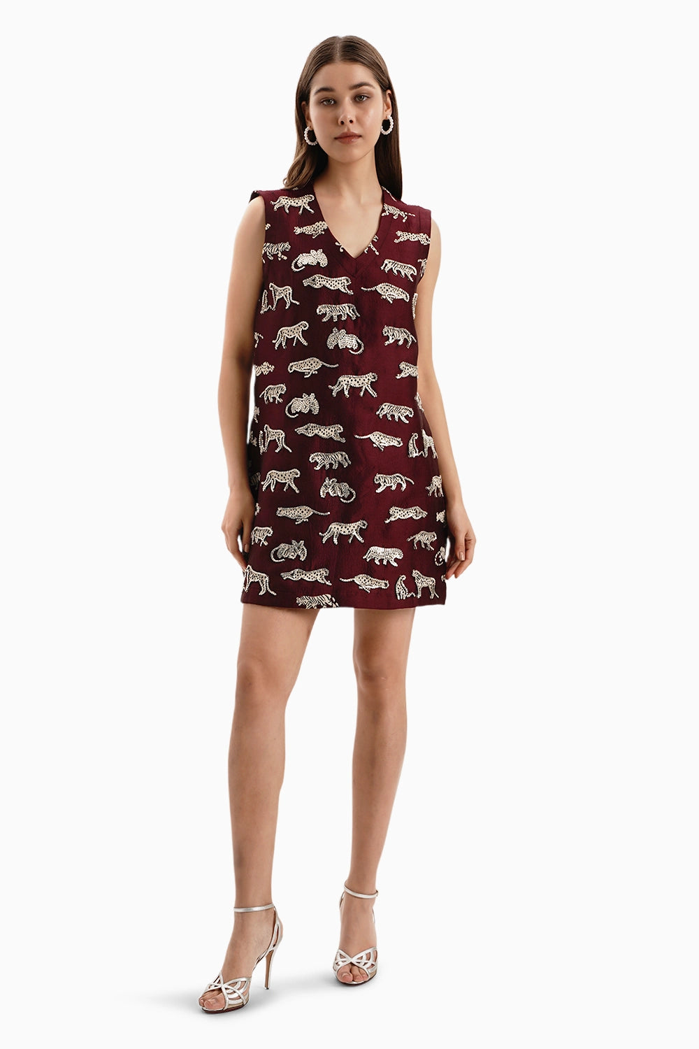 Maroon Leopard Jacquard Dress