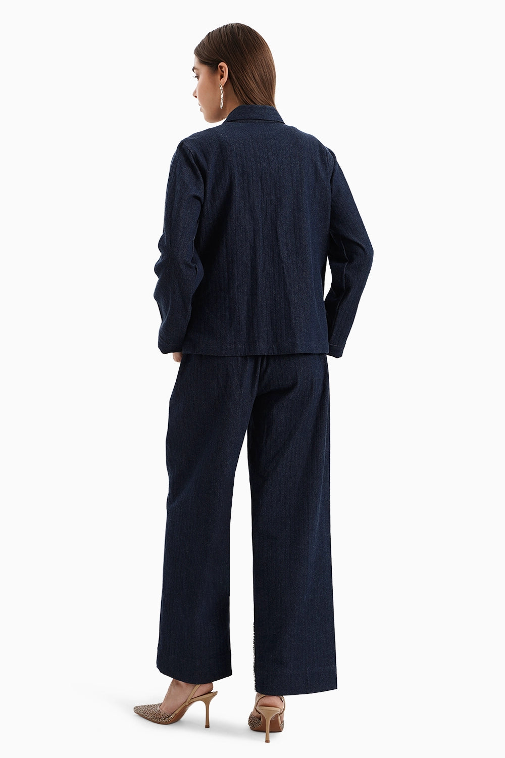 Dark Herringbone Denim Leopard Set