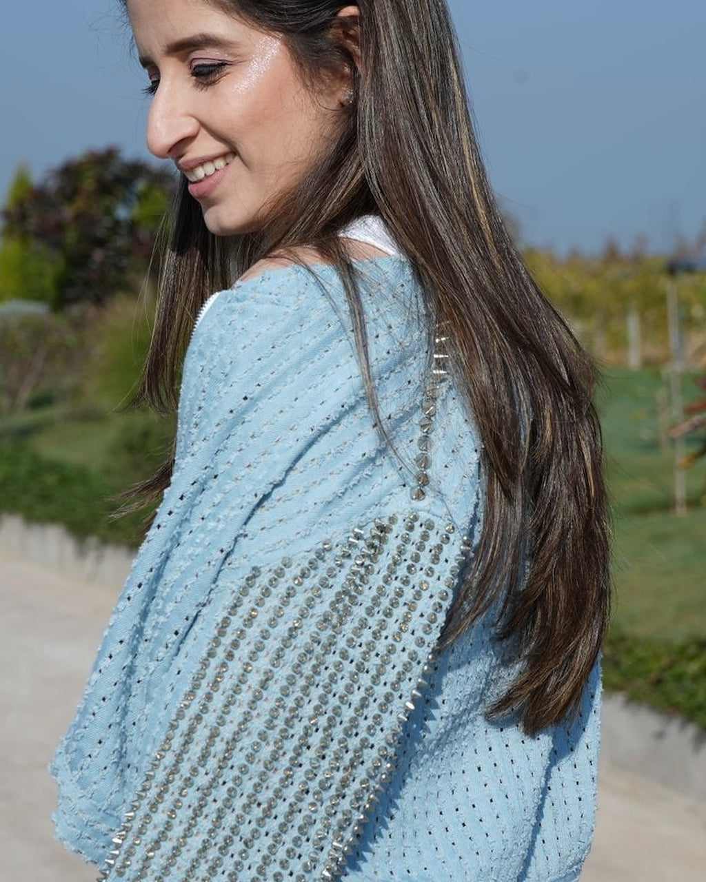 Shradha in Denim Stud Jacket