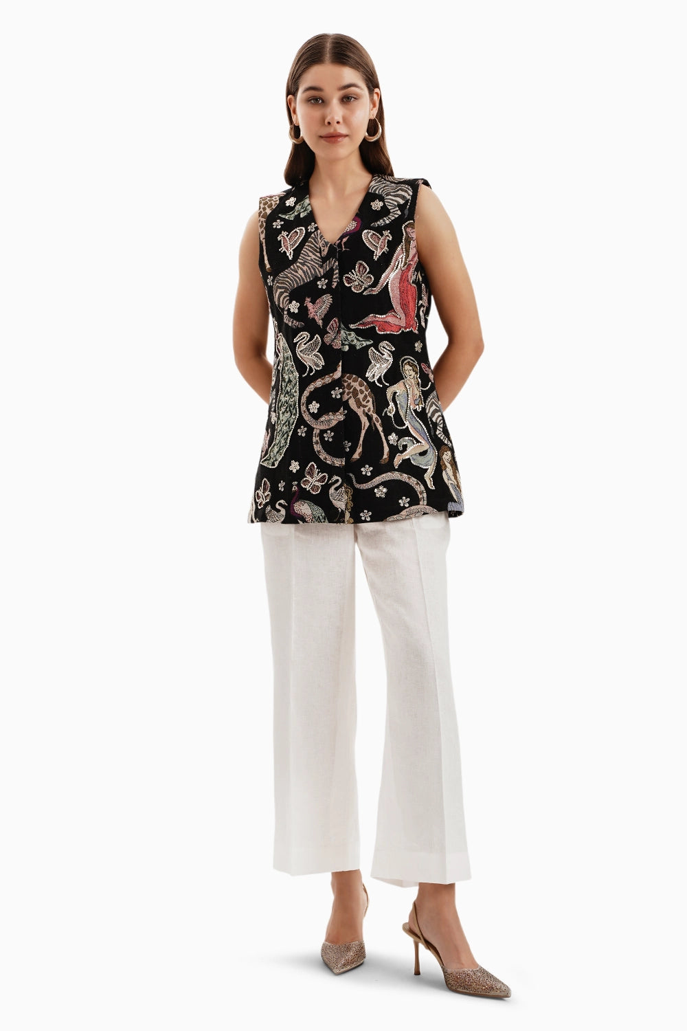 Safari Jungle Jacquard Jacket with White Linen Pants
