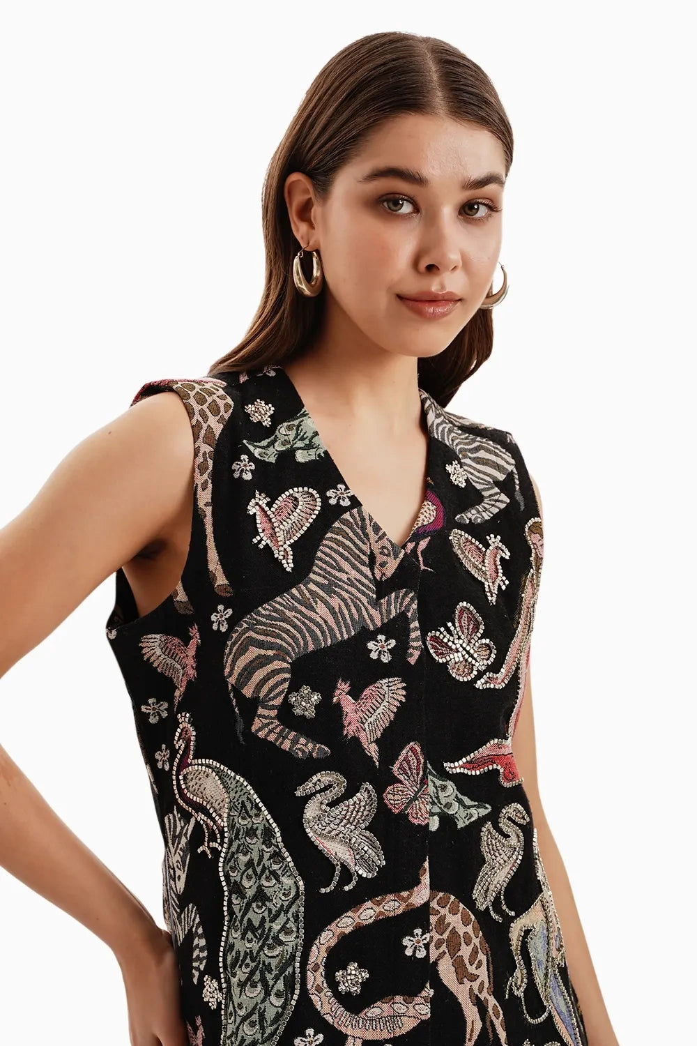 Safari Jungle Jacquard Jacket with White Linen Pants