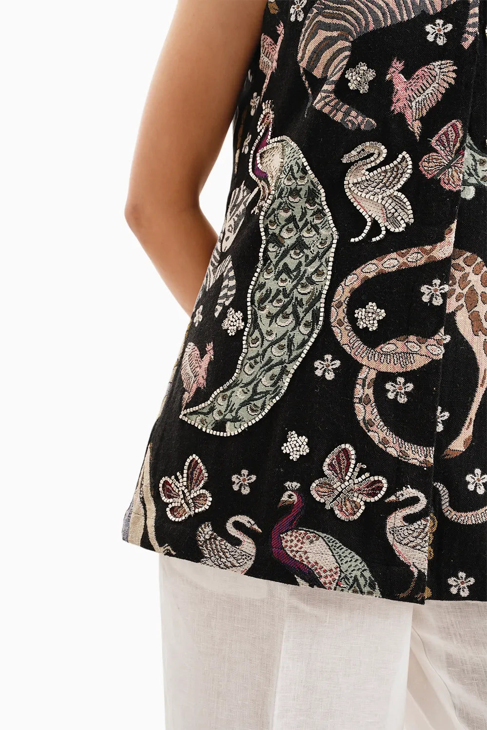 Safari Jungle Jacquard Jacket with White Linen Pants