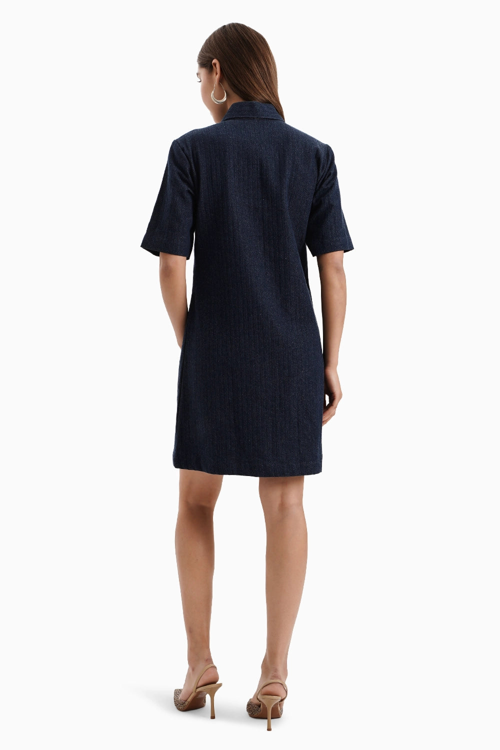 Dark Herringbone Denim Crystal Dress