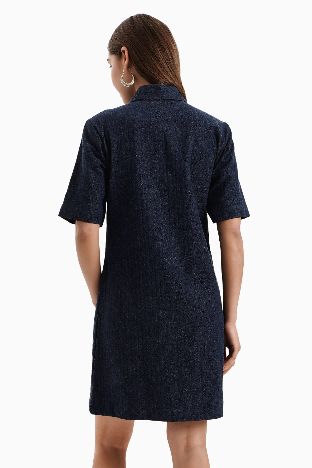 Dark Herringbone Denim Crystal Dress