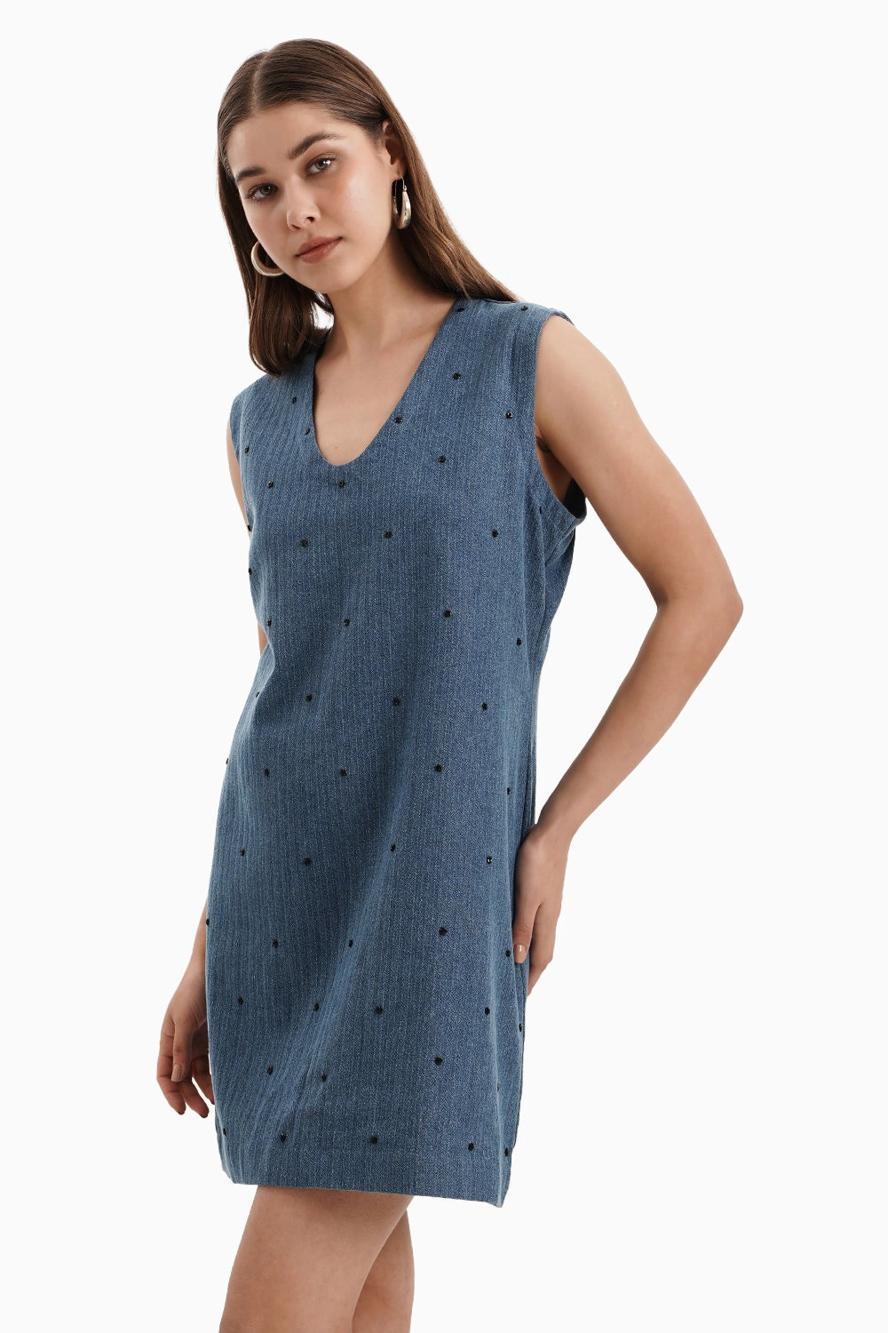 Medium Herringbone Denim Flower Chitta Dress