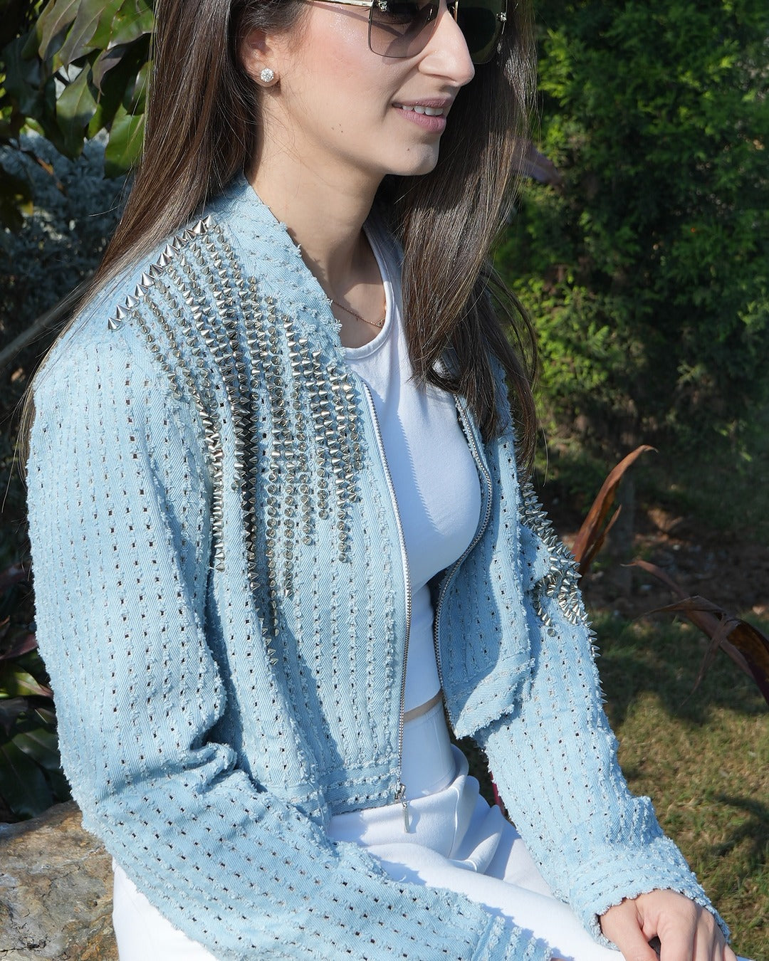 Shradha in Denim Stud Jacket