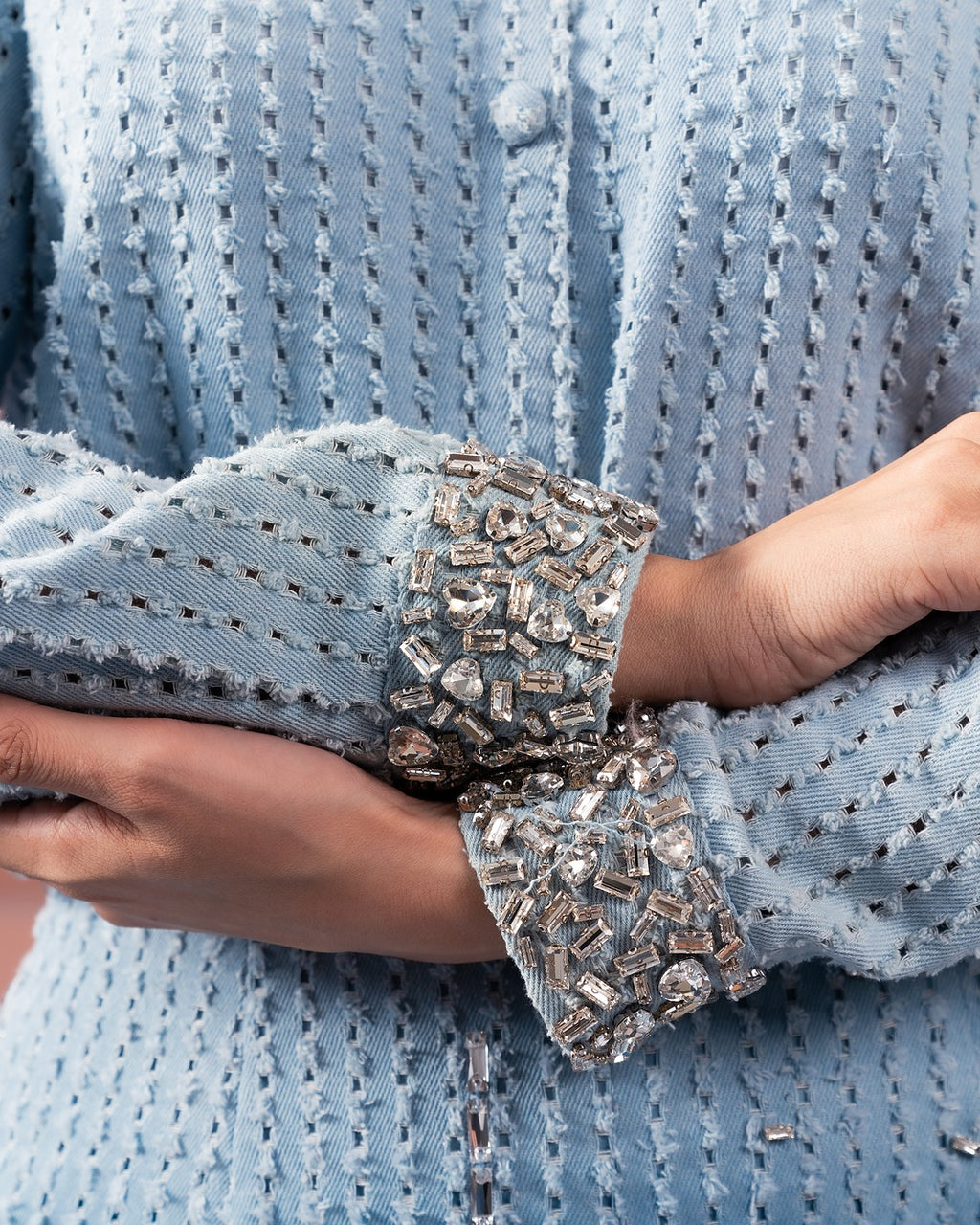 Denim Crystal Crop Shirt and Pants