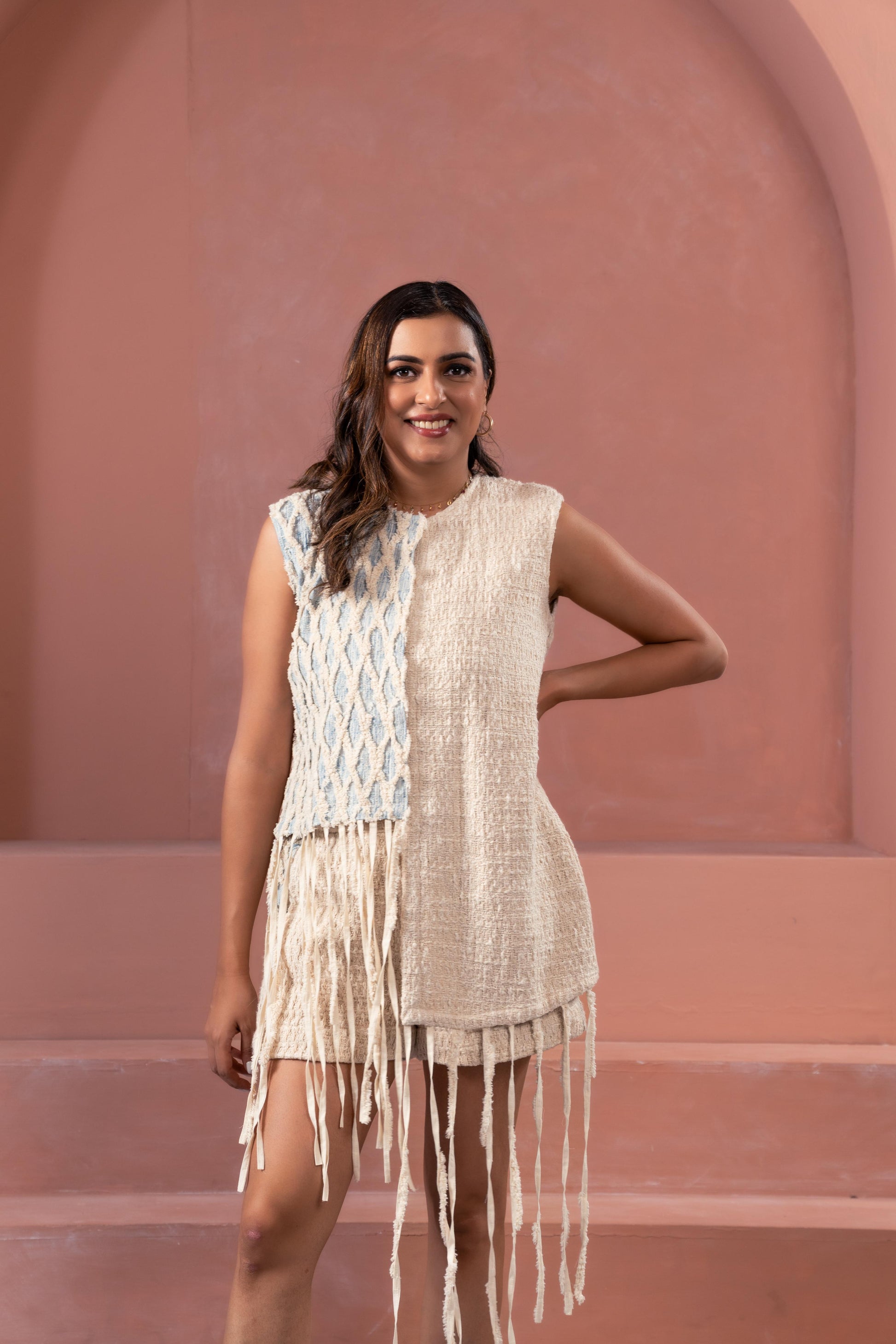 Woven Cotton Tassel Shirt Set