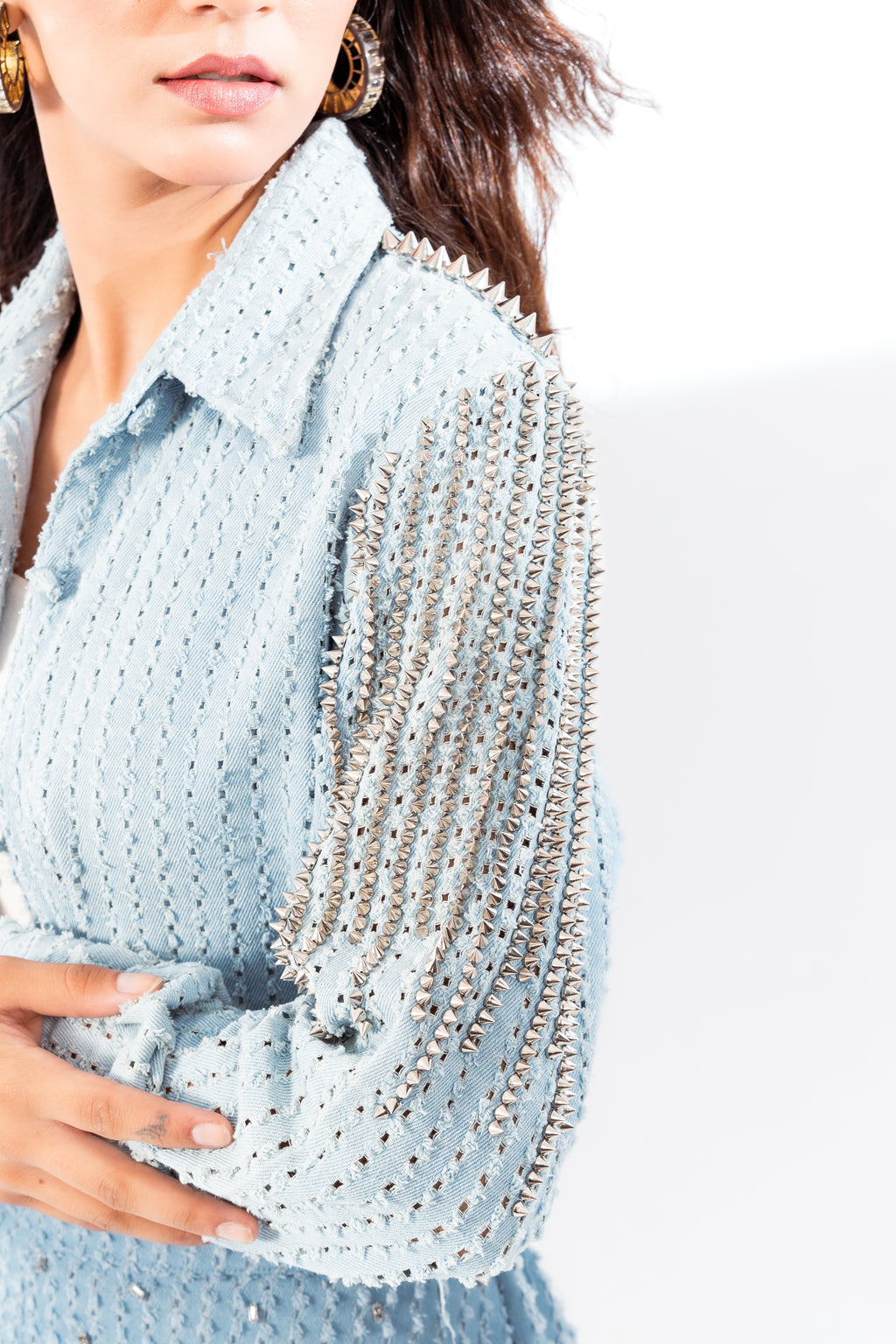 Light Denim Crop Shirt and Shorts