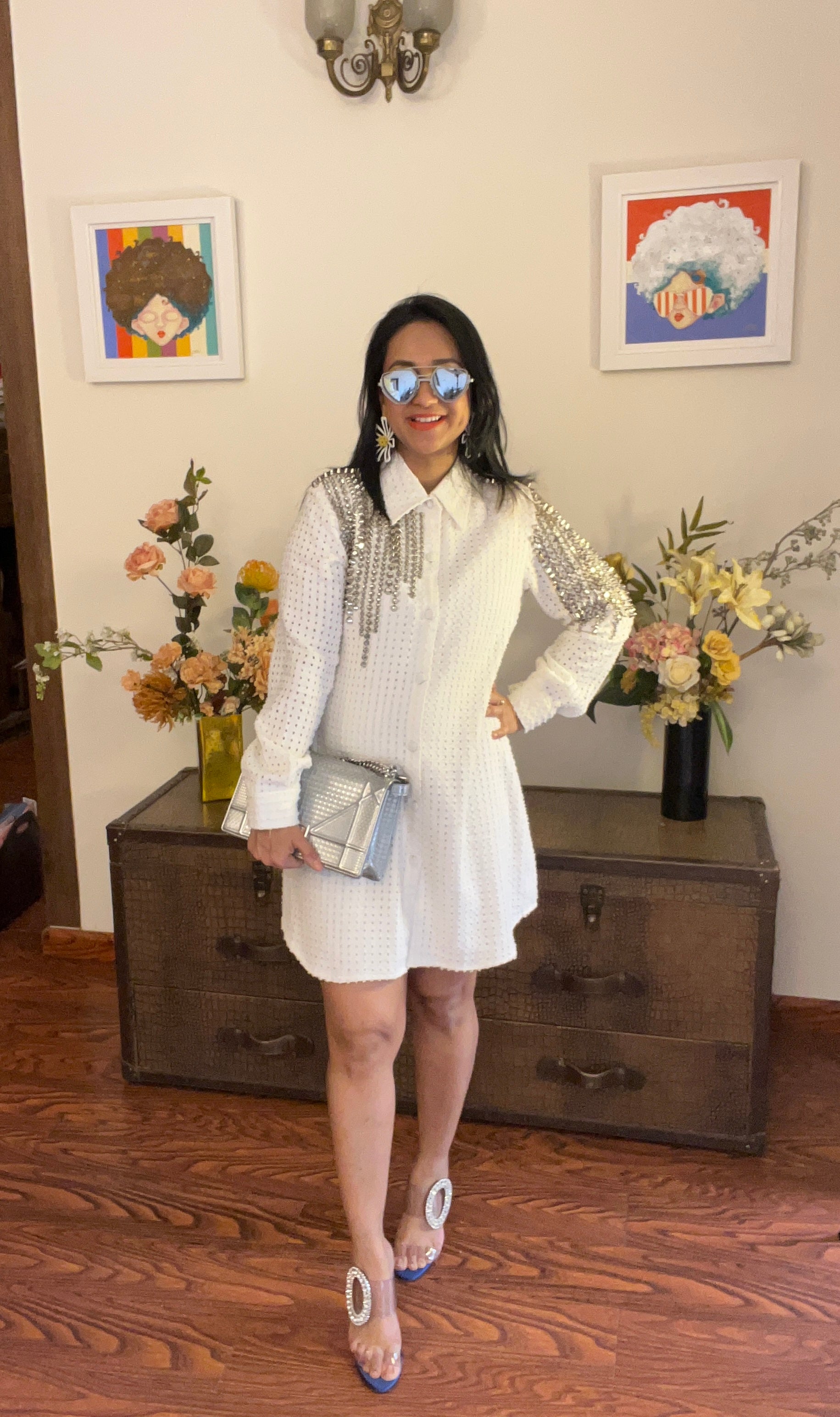 Ayanka in White Denim Shirt Dress