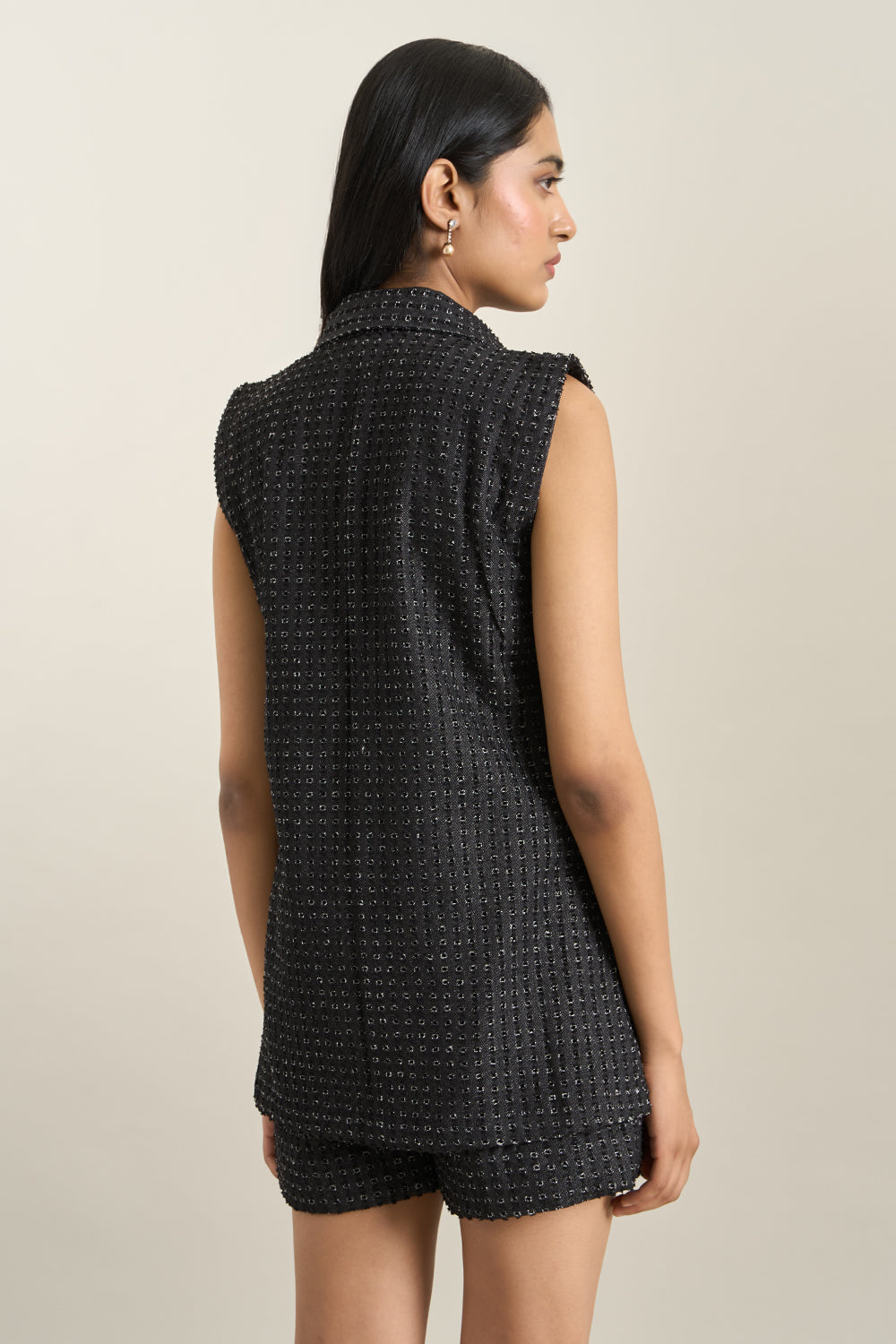 Black Denim Lazercut Jacket and Shorts Set