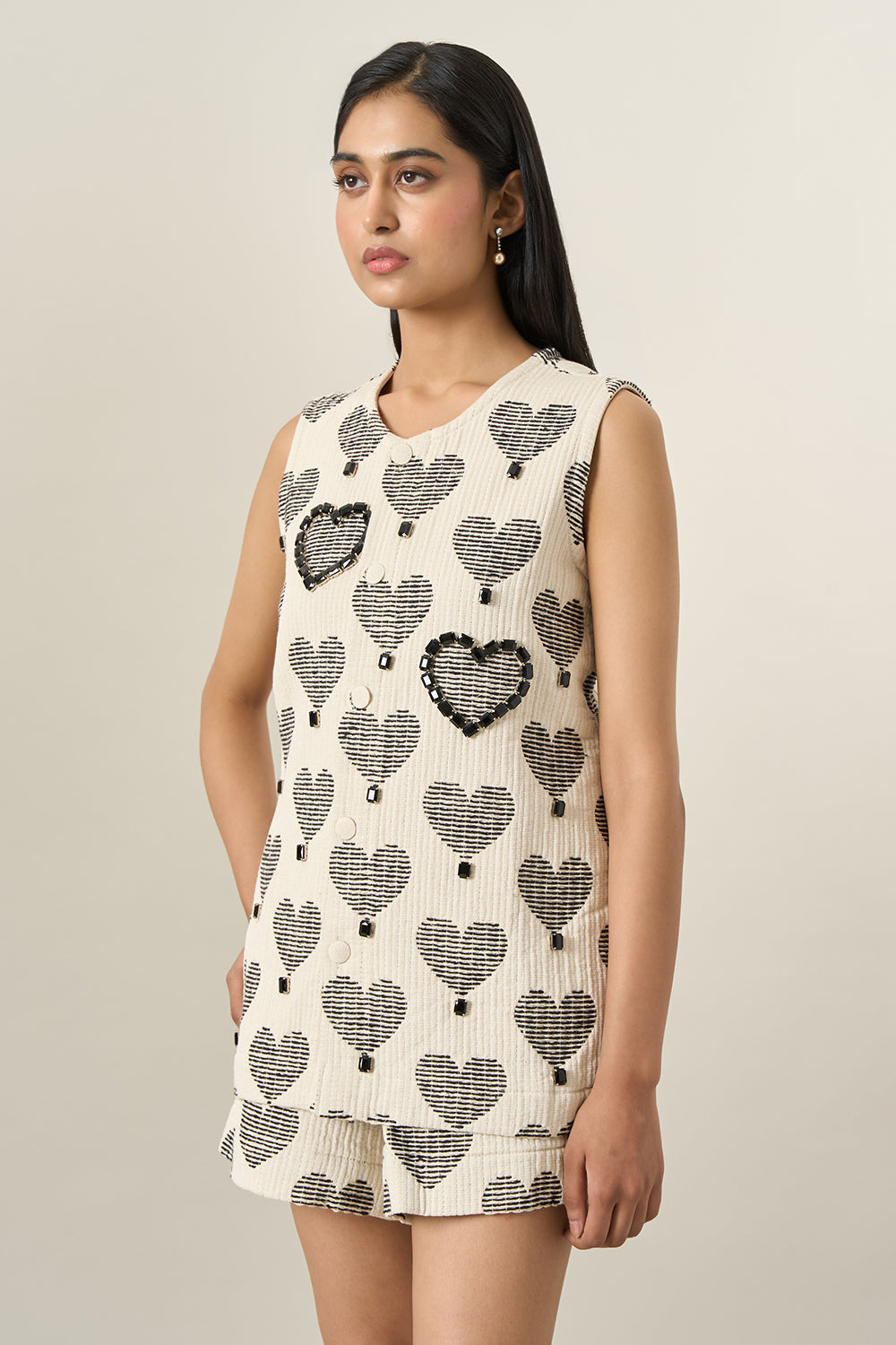 Black Heart Jacquard Jacket and Shorts Set