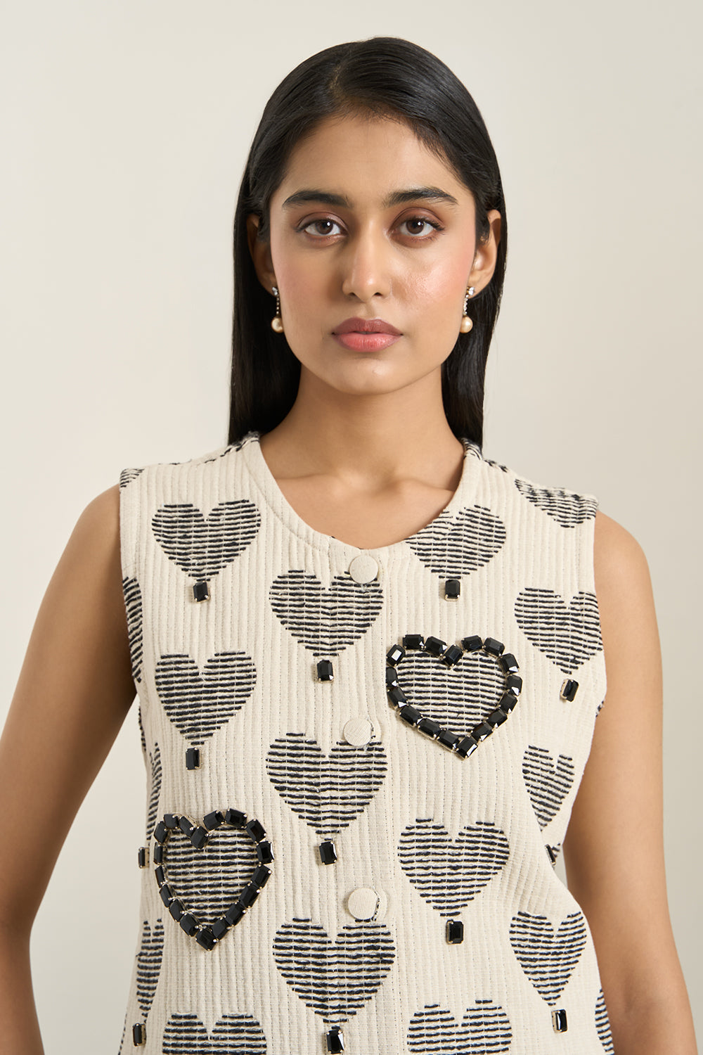 Black Heart Jacquard Jacket and Shorts Set