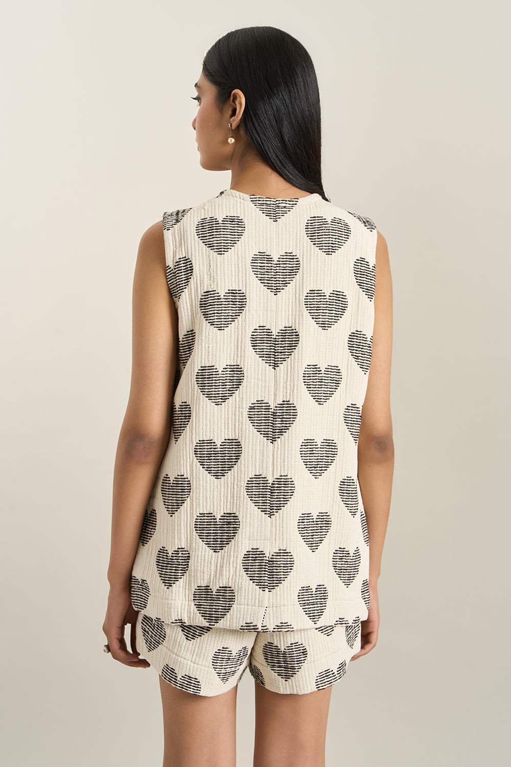 Black Heart Jacquard Jacket and Shorts Set