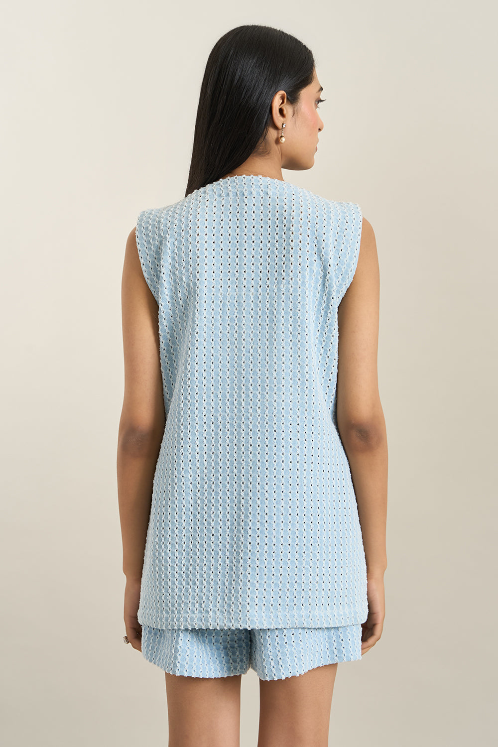 Light Blue Denim Lazercut Jacket and Shorts Set