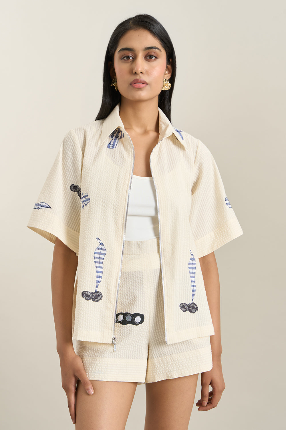 Off White Jelly Fish Jacket and Shorts Set