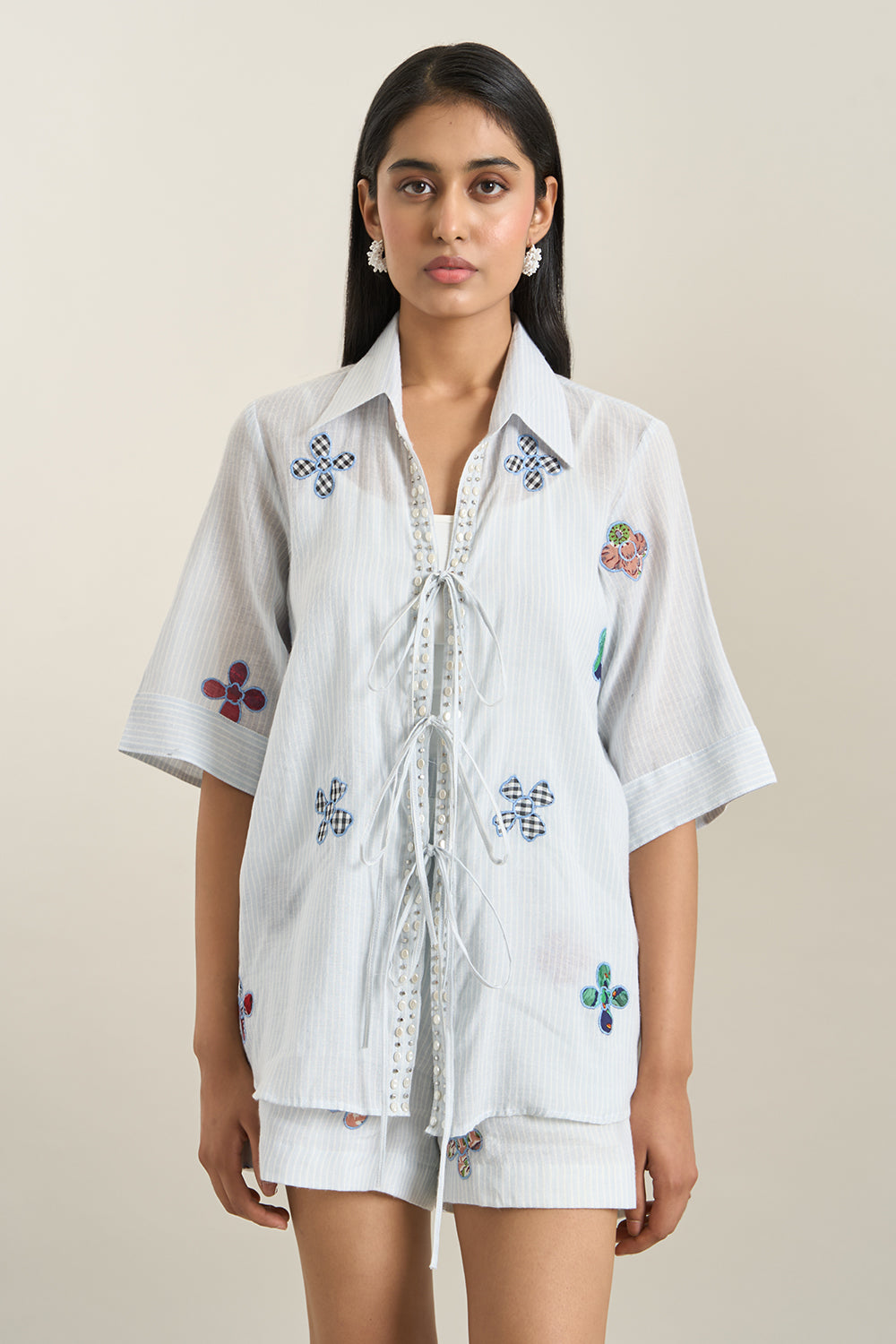 Ice Blue Ties Jacket and Shorts Set