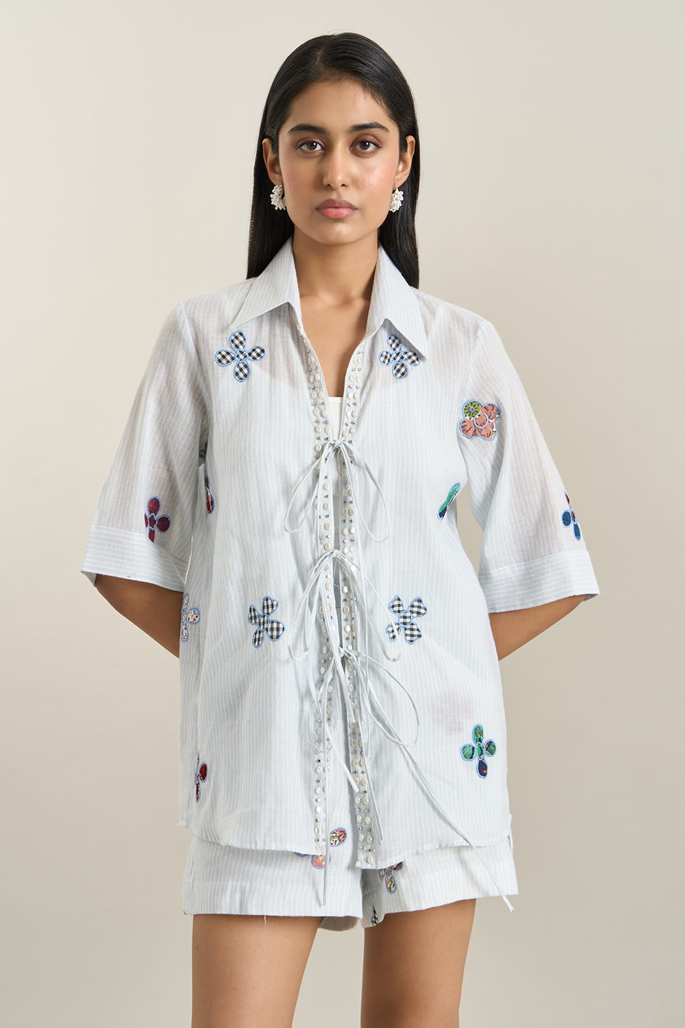 Ice Blue Ties Jacket and Shorts Set