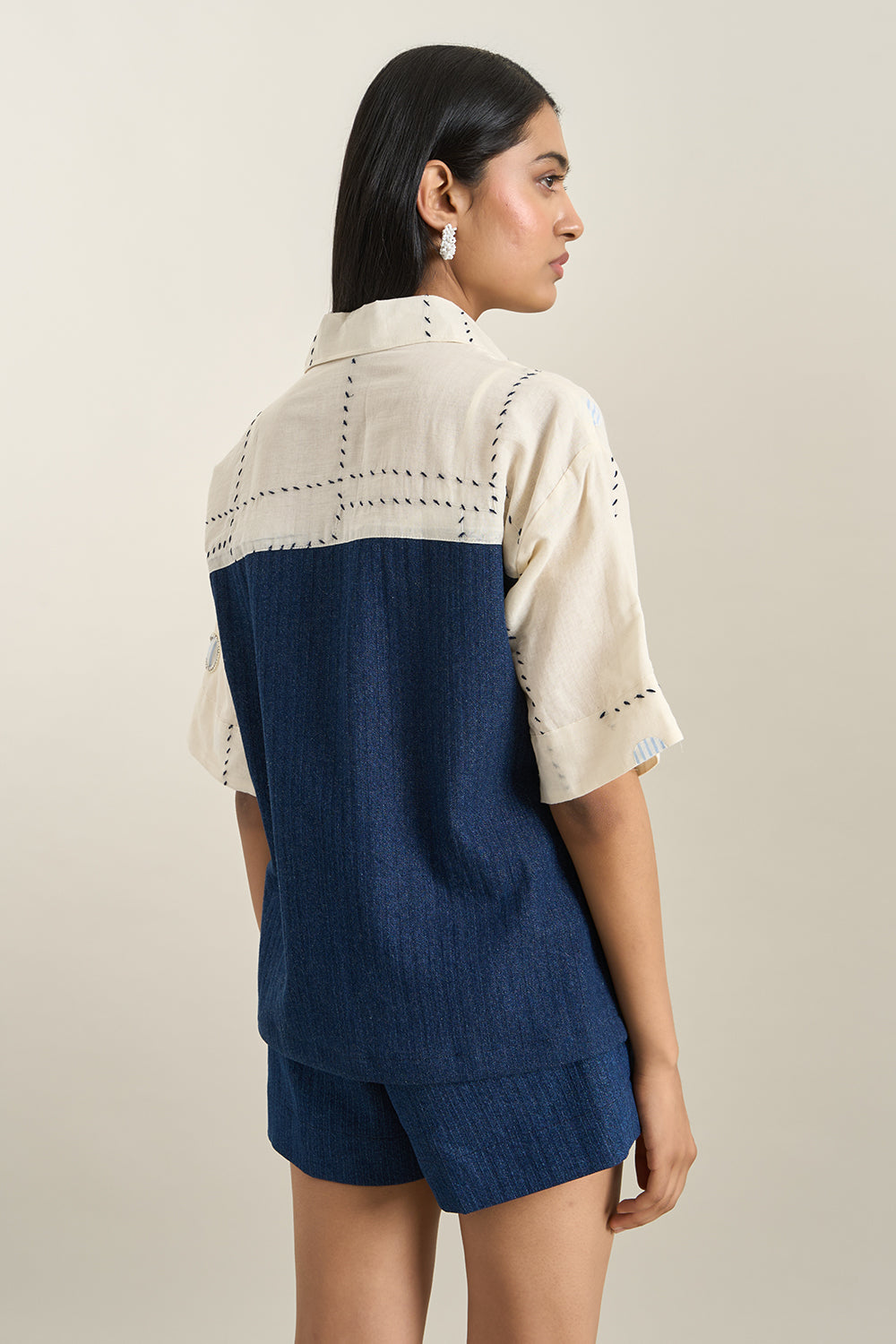 Off White Circle Applique Jacket and Shorts Set