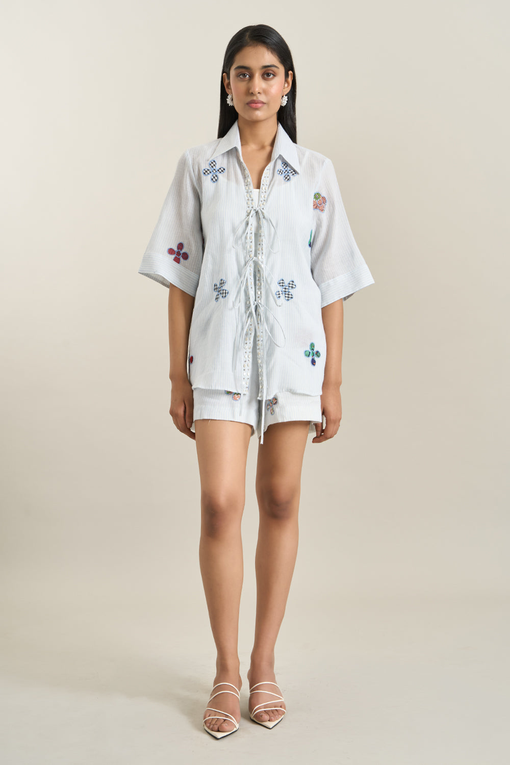Ice Blue Ties Jacket and Shorts Set
