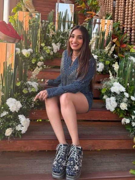 Tasheen in Denim Dark Blue Jacket and Shorts